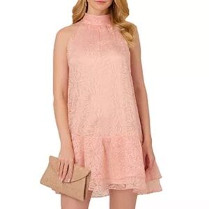 Adrianna Papell Halter Burnout Floral Flounce Trapeze Dress In Blush